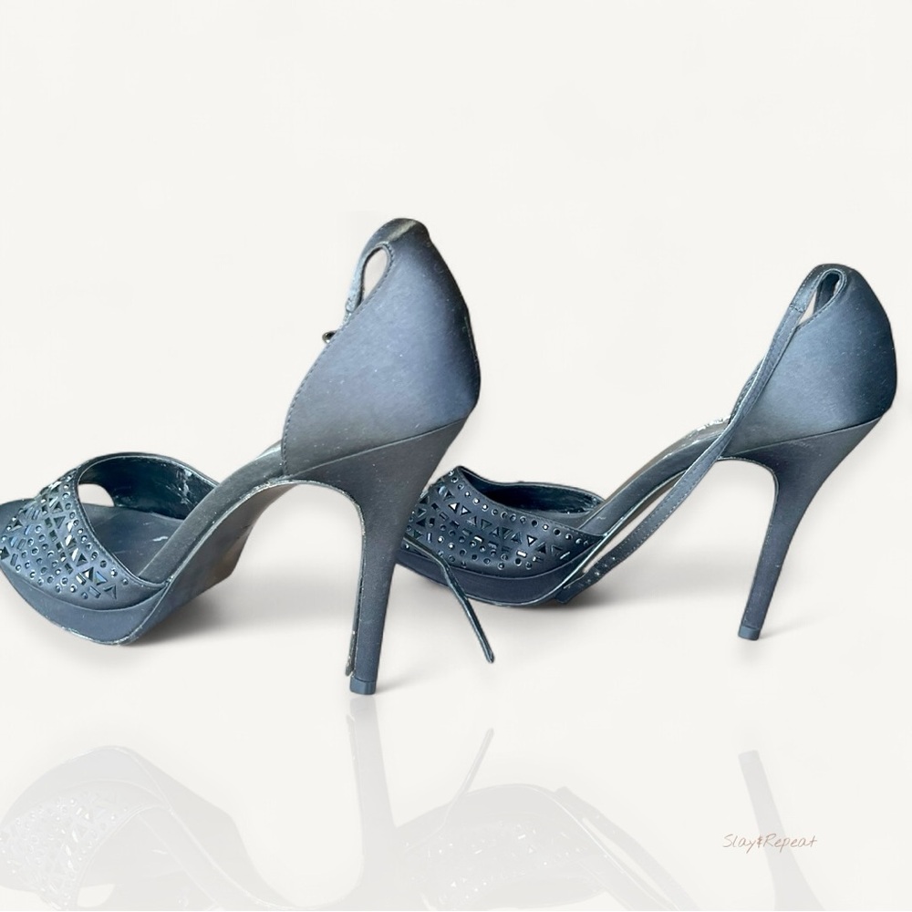 Black Cutout Stiletto Heels – Studded Ankle Strap – Women’s Size 9